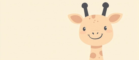 Cute Smiling Giraffe Peek-a-Boo, Beige Background, Childish Cartoon
