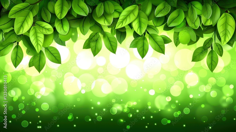 Poster a serene green background filled with soft bokeh, perfect for creating a calm and refreshing atmosph