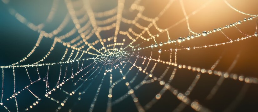 Dew-Kissed Spiderweb at Sunrise - Nature Macro