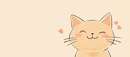 Obraz premium Happy Orange Cat Smiling, Beige Background, Cute Pet, Copy Space