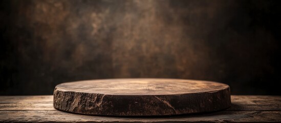 Obraz premium Rustic Wooden Podium on Dark Background - Mockup