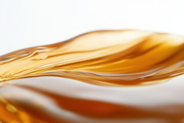 A close-up of an oil-based liquid foundation texture on a white background, showcasing the smooth and glossy finish it provides for various makeup looks. 
