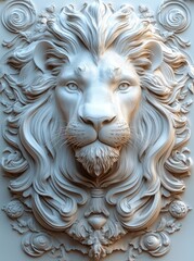 White Lion Head Relief on Wall