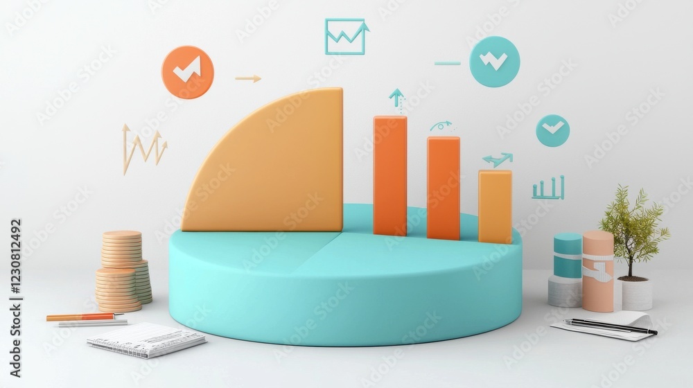 Aufkleber colorful 3d pie chart and bar graph infographic for business data analysis and financial reporting