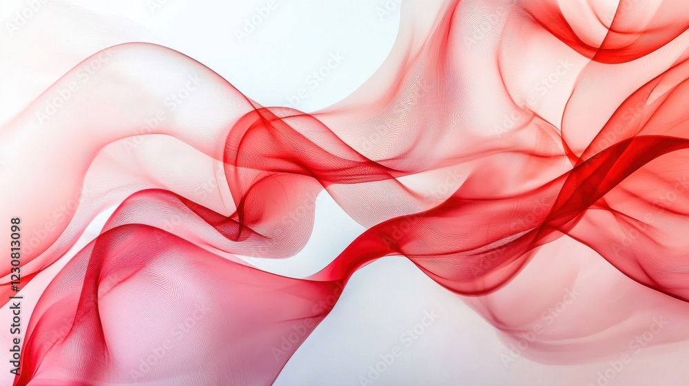 Poster elegant flowing fabric waves in shimmering red and pink hues creating a captivating ethereal atmosph
