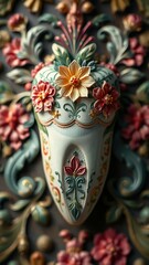 Fototapeta premium Intricate floral tooth design with colorful botanical elements and decorative details vertical