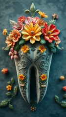 Intricate floral tooth design with colorful botanical elements and decorative details vertical