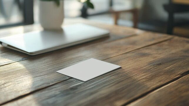 Blank Business Card Mockup on Rustic Wooden Desk - Powered by Adobe