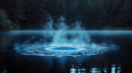 A large body of water with steam rising from it