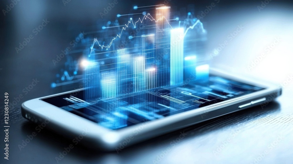 Poster cutting edge digital technology visualizing data analytics on mobile devices
