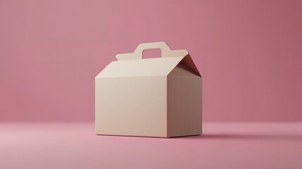 Obraz premium Beige Cardboard Takeout Box Mockup - Pink Background