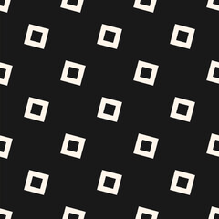 Vector minimalist seamless pattern with outline squares, slanted cubes. Simple geometric abstract background. Black and white monochrome texture. Dark repeated design for decor, print, cloth, textile