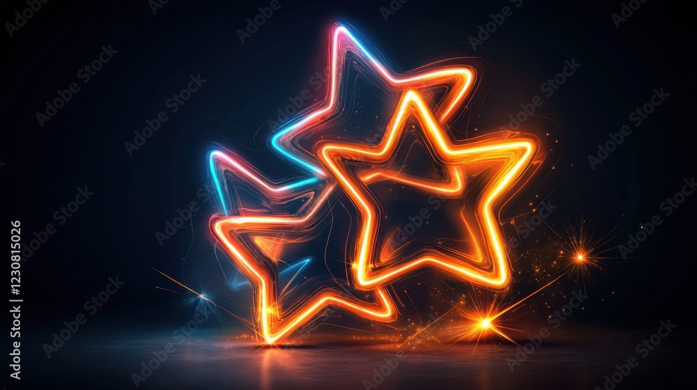 Poster glowing neon stars abstract background with vibrant illuminated graphic patterns