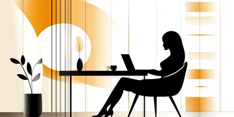  illustration woman working in modern minimalist home office