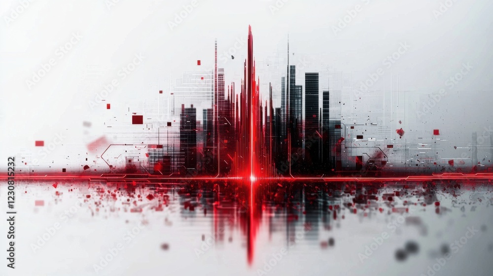 Poster futuristic digital cityscape with vibrant abstract shapes and geometric patterns representing advanc
