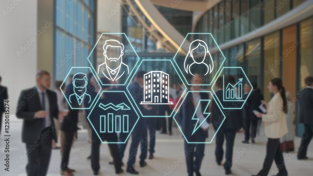 Poster business networking and modern technology: a visual representation of collaboration and growth