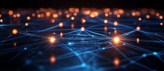 Abstract network of glowing nodes and lines illustrating digital connectivity and technology