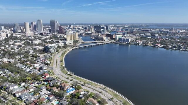 Tampa Skyline At Tampa In Florida United States. Downtown Cityscape. Tampa Bay Background. Tampa Skyline At Florida United States. High Rise Buildings. Business District.