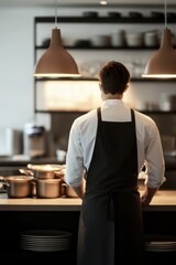 Chef's Back View in Modern Restaurant Kitchen