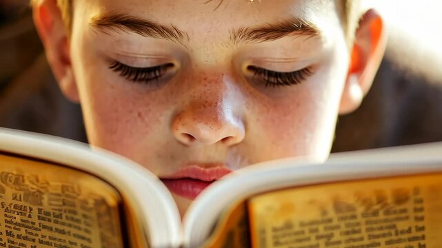 A young man deep in thought, reading his Bible indoors, capturing the essence of faith and reflection in serene light.