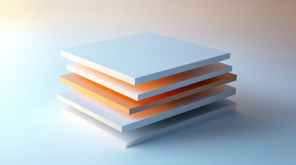A detailed 3D render of stacked paper mockup, showcasing neat layers of paper with subtle shadows and natural light accentuating the texture 