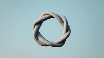 Abstract grey woven circular form against a pale blue background.