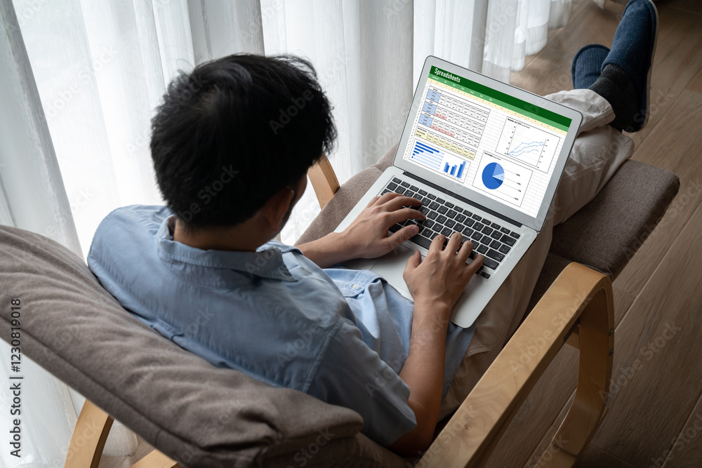 Poster spreadsheet document information financial startup concept. data and graphs in spreadsheet documents