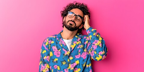 Obraz premium tired sleepy latino man in pajamas, isolated on solid background 