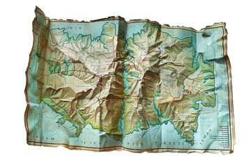 Detailed Hiking Map Showcasing Mountain Trails and Features in a Remote Area With Open Valleys and Rivers