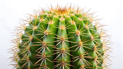 Close-up of a Green Barrel Cactus with Spines