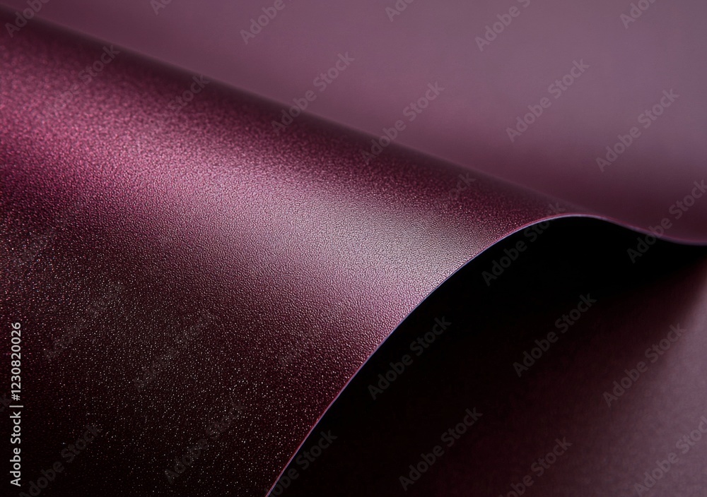 Poster curving gracefully, a sheet of shimmering purple metallic paper forms an abstract composition, highl