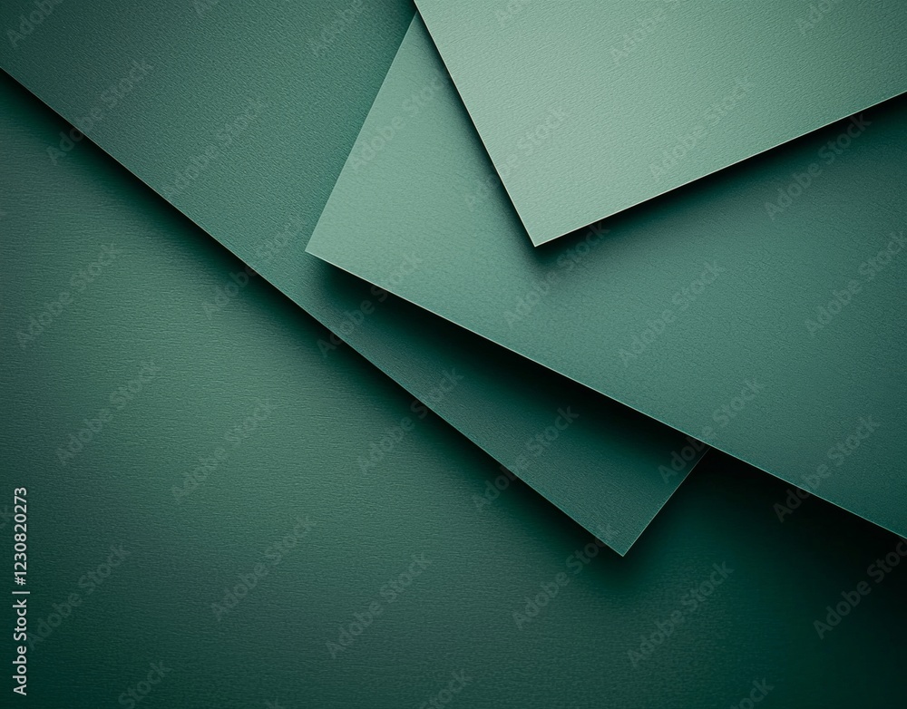 Poster overlapping green paper sheets are creating geometric shapes, providing an abstract background with 