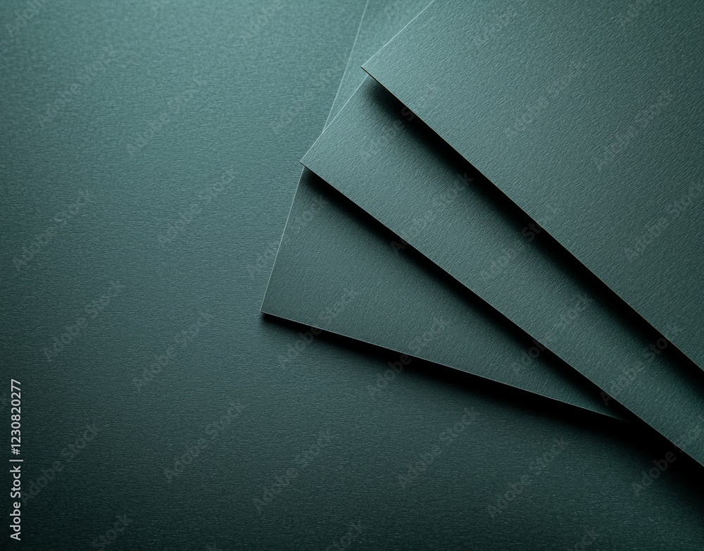 Poster abstract composition featuring several dark green paper sheets arranged on a matching background, cr