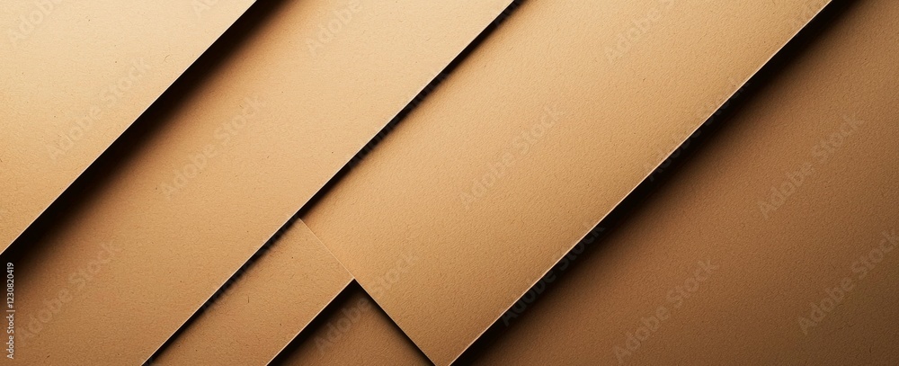 Poster geometric composition of overlapping gold paper sheets creating an abstract design with shadows and 
