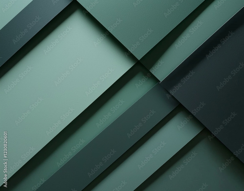 Poster intertwined geometric shapes in varying shades of green create a dynamic and visually engaging abstr