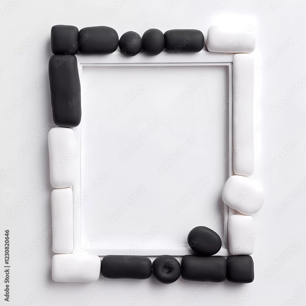 Poster black and white stones arranged in a rectangular frame create a modern aesthetic, emphasizing minima