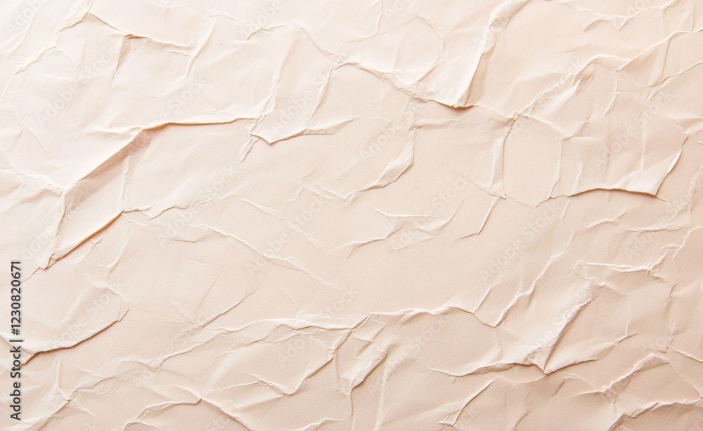 Poster crumpled beige paper forms a textured background, featuring prominent wrinkles and creases, adding d