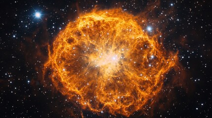 Obraz premium A giant orange nebula with stars in the background