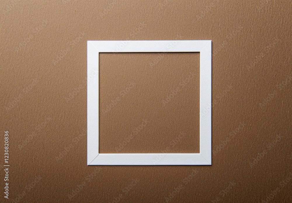 Poster white frame displaying empty space on textured brown background, creating a minimalist and modern ae