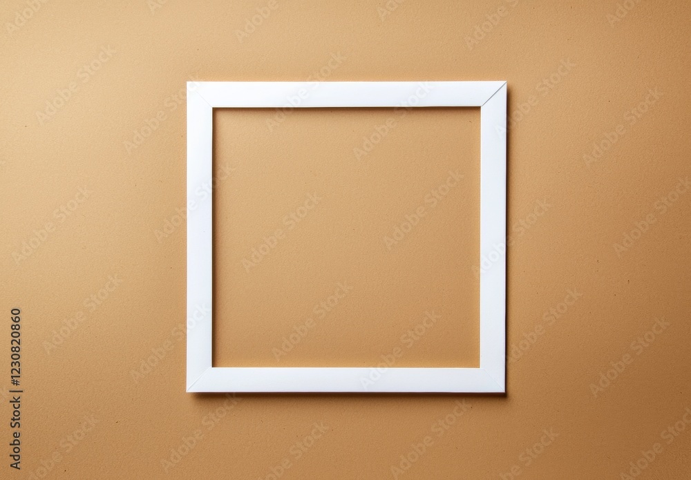 Aufkleber white frame hanging on a warm brown wall, creating an inviting empty space ideal for showcasing desi