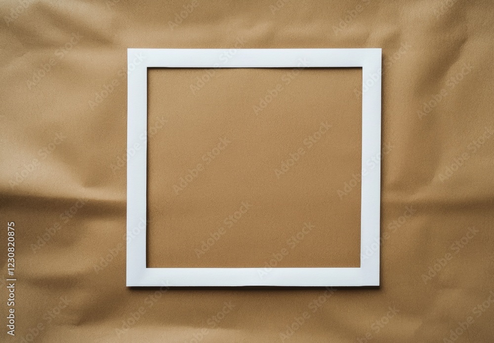 Poster white frame lying on a golden brown background creating a sophisticated and elegant backdrop for sho
