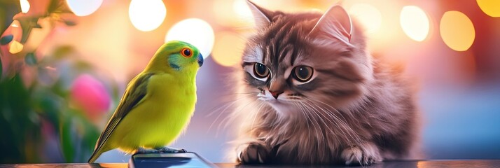 Fototapeta premium cat and parrot