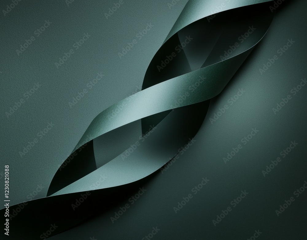Poster green ribbon curving and swirling gracefully against a matching backdrop, creating an elegant and ab