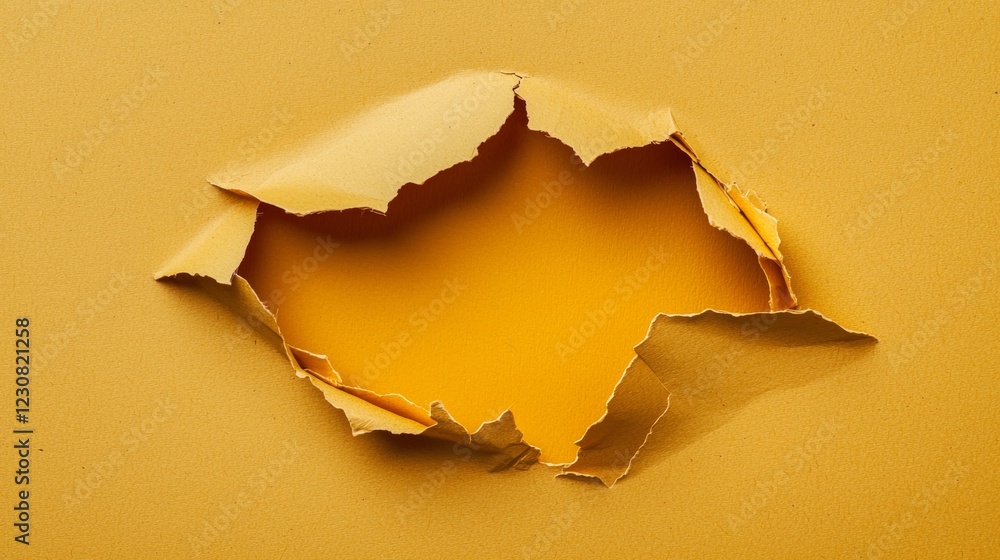 Poster ripped yellow textured paper unveils a bright yellow background, creating a vibrant and dynamic visu