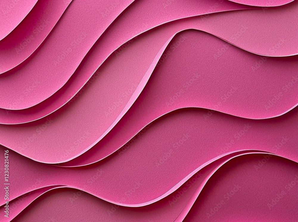 Poster Creating an abstract background, pink wavy paper stripes form dynamic patterns with soft shadows and gentle gradients, enhancing modern and elegant design aesthetics