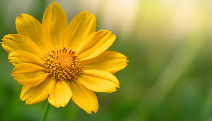Close Up of a Yellow Flower in a Field and Copy Space