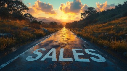 Inspiring road to success with SALE written on road. Generative AI