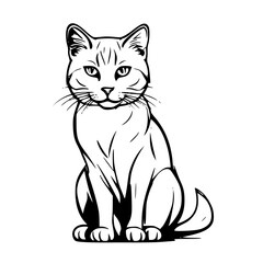 Fototapeta premium Cute cat illustration sitting elegantly with minimalist design on white background for pets concept
