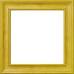 Yellow wooden picture frame, blank photo frame, picture frame on white