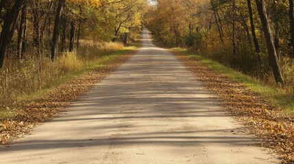 Obraz premium Scenic autumn road through a forest with fallen leaves.